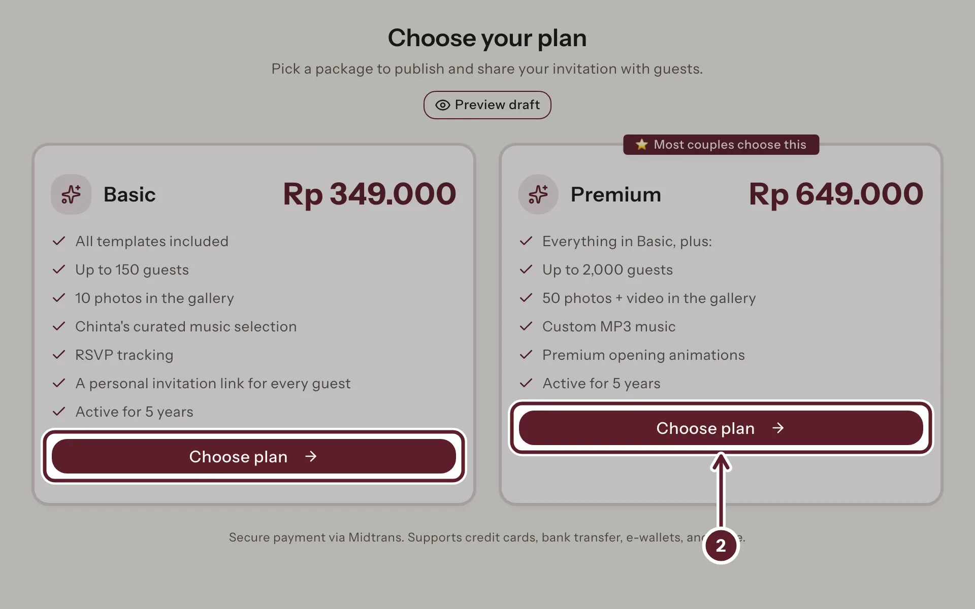 Pilih Basic atau Premium
